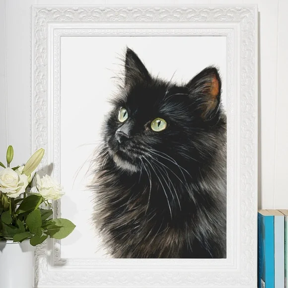 Watercolor Siberian Black Cat Art Print Illustartion - Pet Portrait - Unframed - Picture 6 of 6